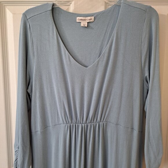 Coldwater Creek Women's PM Blue Long Sleeve Maxi Dress Ruching - Picture 5 of 8